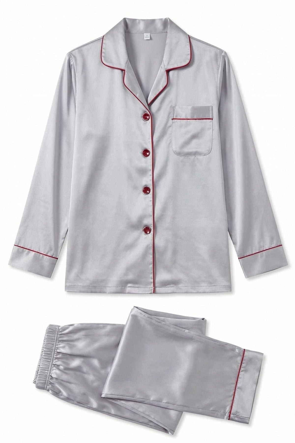 Pyjama en Soie de Mûrier avec Biais Contrasté Argent | Ensemble de Nuit Luxe