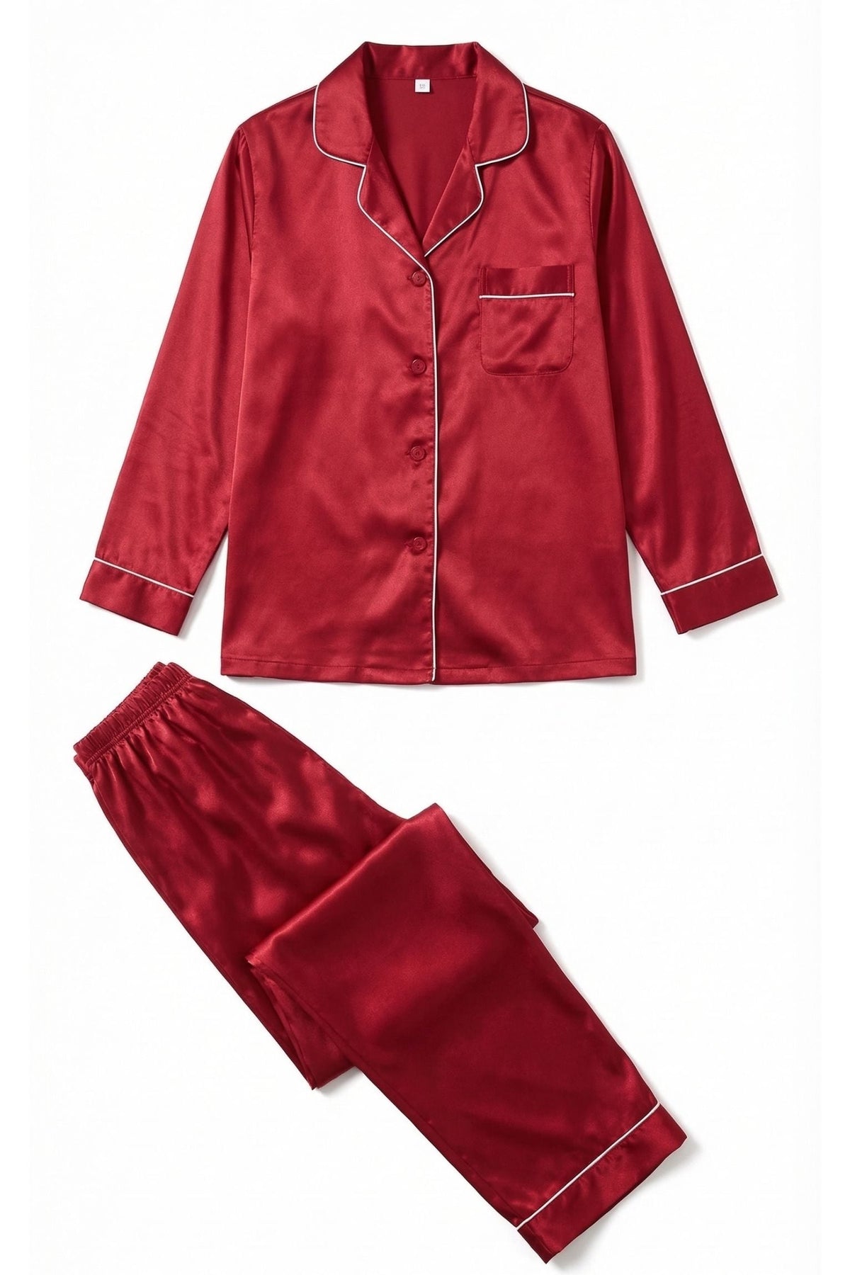 Pyjama en Soie de Mûrier avec Biais Contrasté Rouge | Ensemble de Nuit Luxe