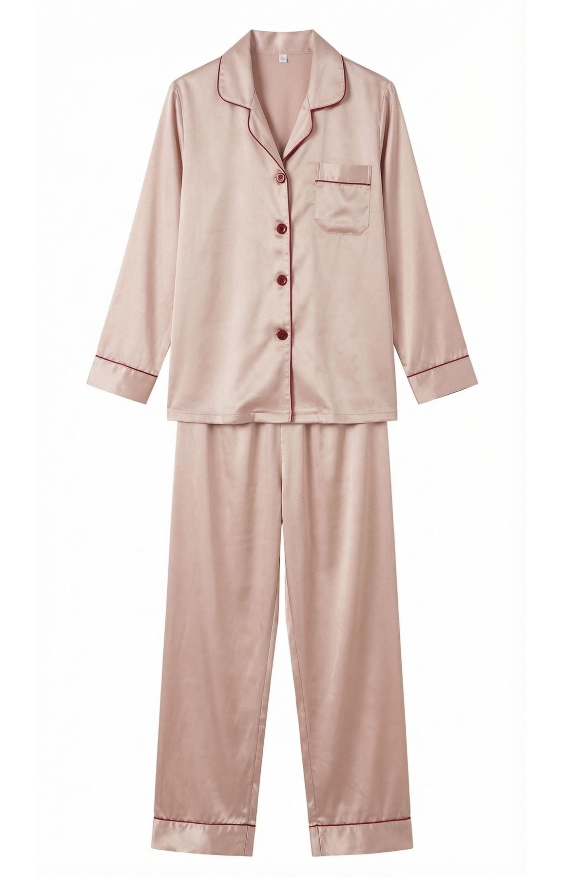 Pyjama en Soie de Mûrier avec Biais Contrasté Rose| Ensemble de Nuit Luxe