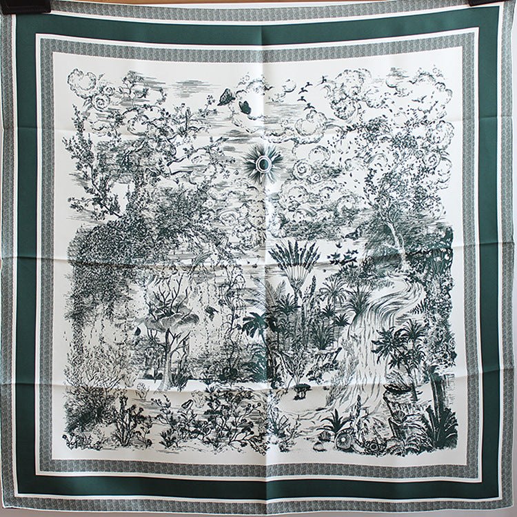 Foulard en Soie de Mûrier 88x88cm – Motif Jardin Botanique Twill