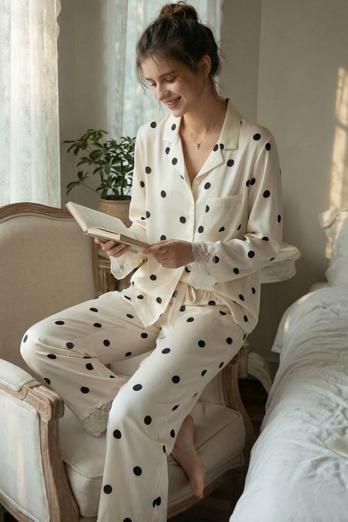 Pyjama en Soie de Mûrier à Motifs — Douceur En soie