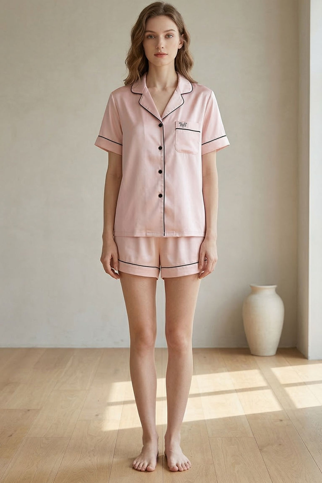 Pyjama Court en Soie de Mûrier — Ensemble Chemise Manches Courtes et Short