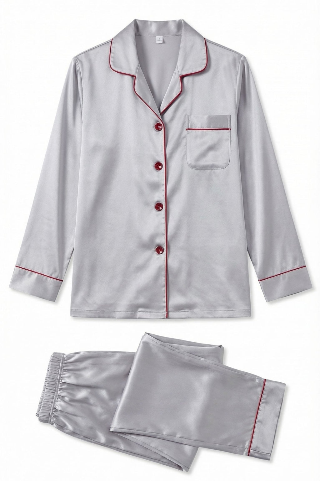 Pyjama en Soie de Mûrier avec Biais Contrasté Argent | Ensemble de Nuit Luxe