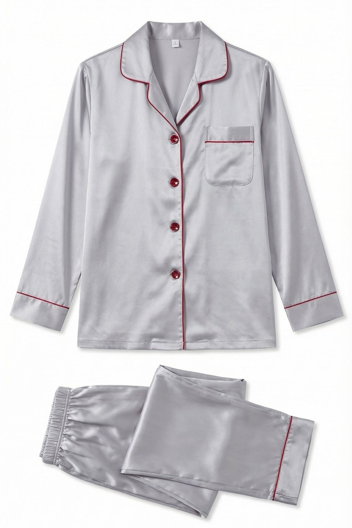 Pyjama en Soie de Mûrier avec Biais Contrasté Argent | Ensemble de Nuit Luxe