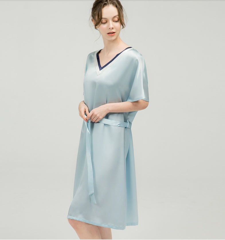 Nuisette en Soie de Mûrier avec Ceinture - Manches Kimono Col V