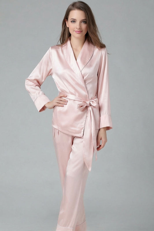 Pyjama Soie de Mûrier – Col Châle et Ceinture Nouée