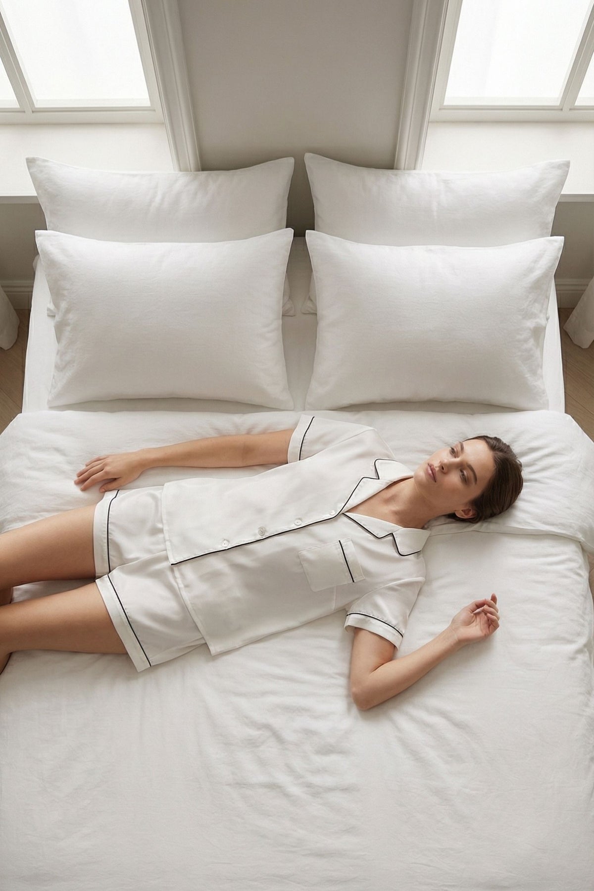 Pyjama Court en Soie de Mûrier Blanc – Ensemble Chemise et Short