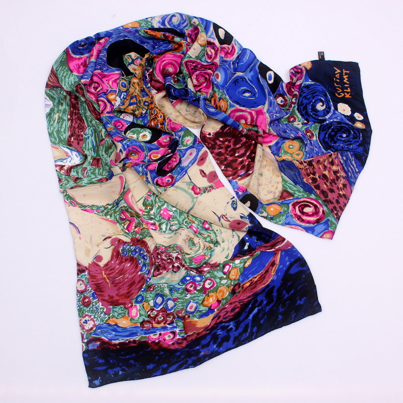 Foulard en Soie de Mûrier 100% - Motif Artistique - 165x45cm