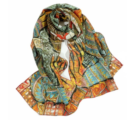 Foulard en Soie de Mûrier 100% - Motif Artistique - 165x45cm