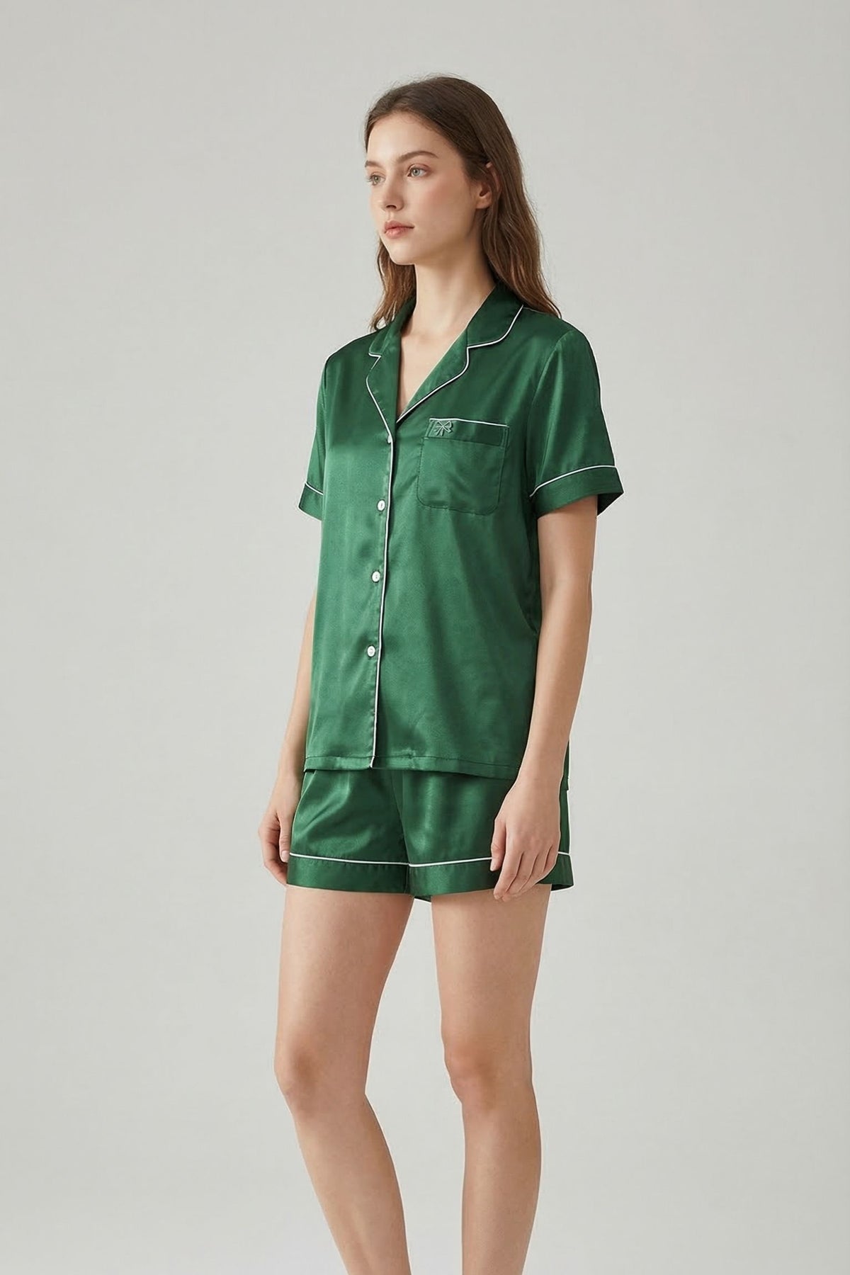 Pyjama Court en Soie de Mûrier — Ensemble Chemise Manches Courtes et Short