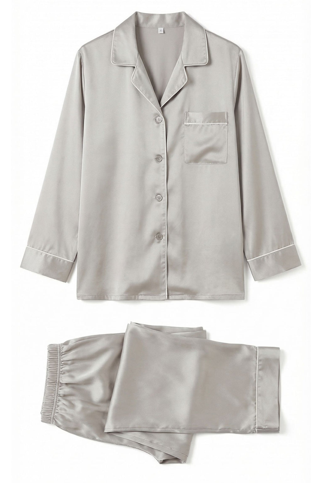Pyjama en Soie de Mûrier Gris – Ensemble Long Classique