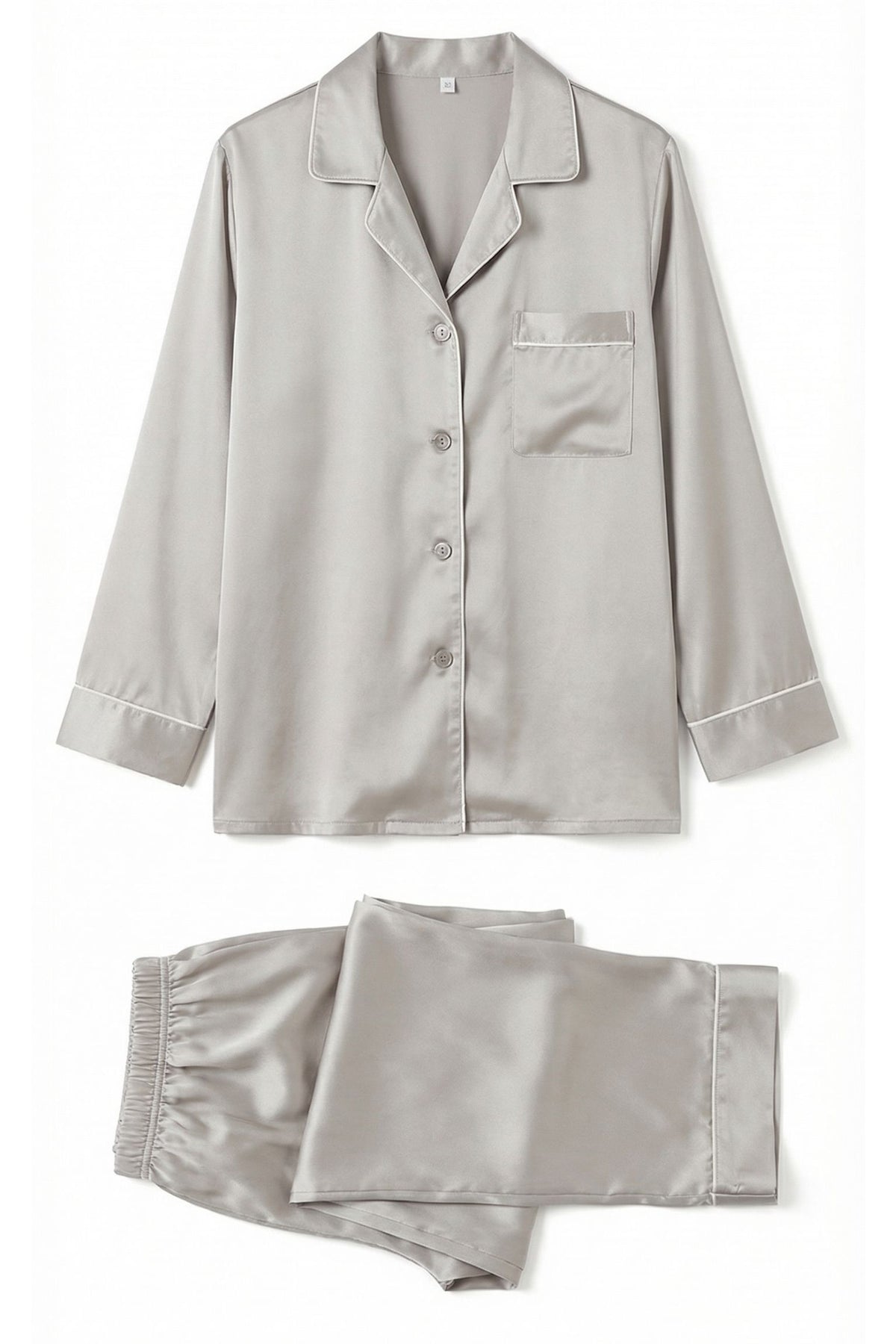 Pyjama en Soie de Mûrier Gris – Ensemble Long Classique