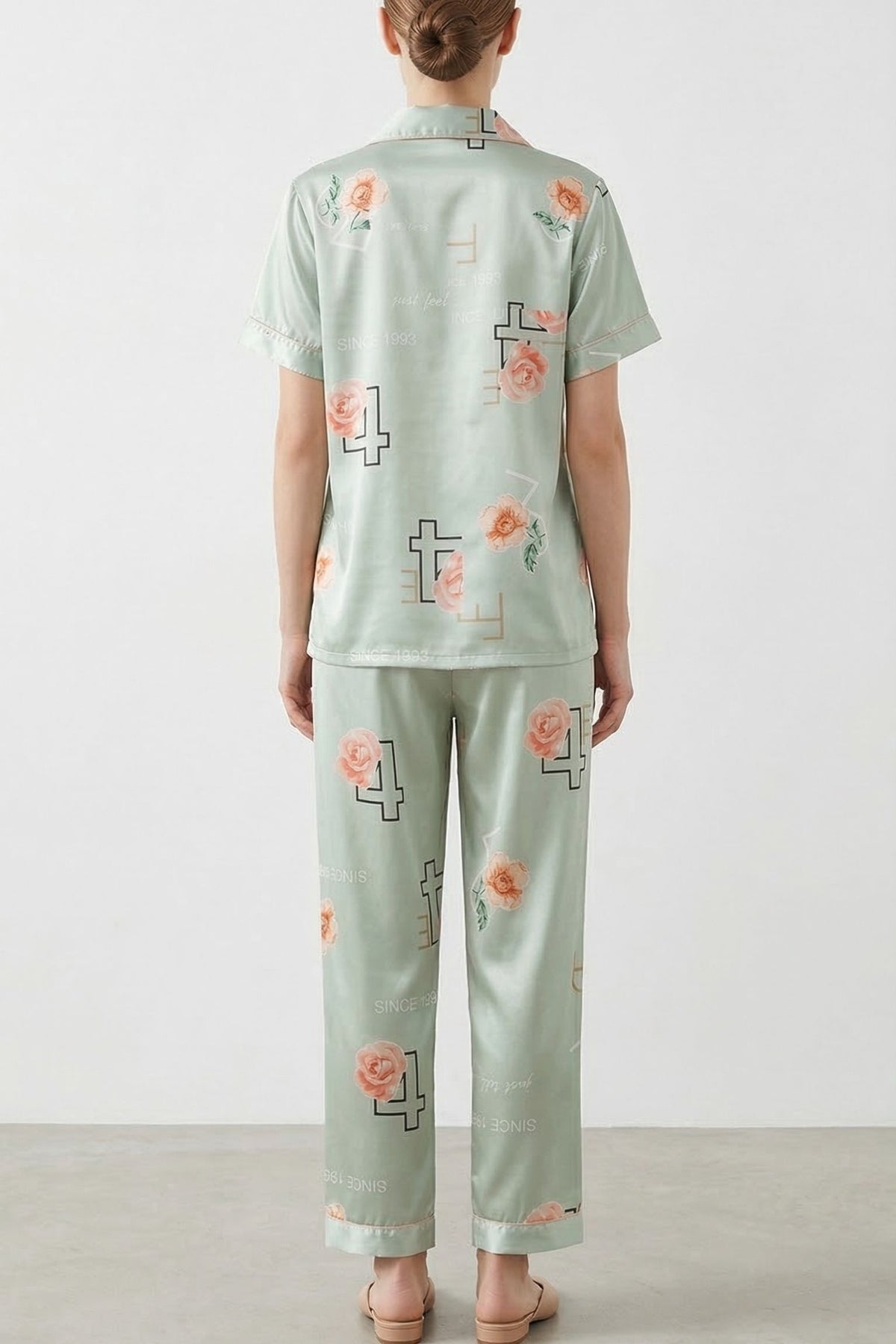 Pyjama en Soie de Mûrier avec Broderies Florales – DOUCEUR EN SOIE