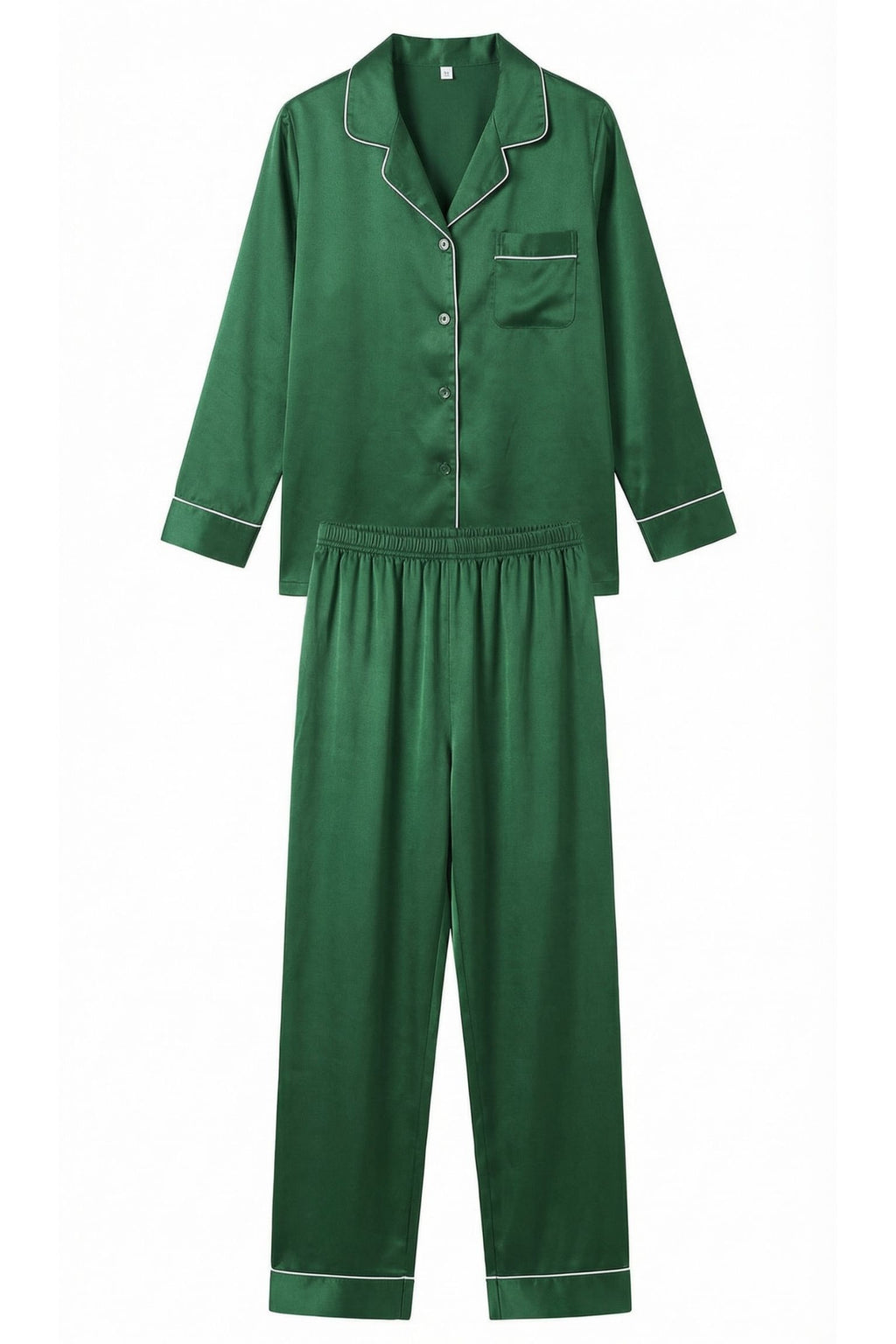 Pyjama en Soie de Mûrier avec Biais Contrasté Vert - Ensemble de Nuit Luxe