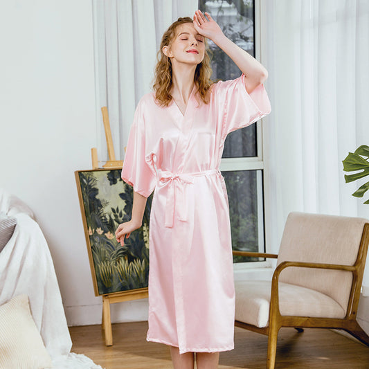 Peignoir Long en Soie Satinée – Élégance & Confort au Quotidien