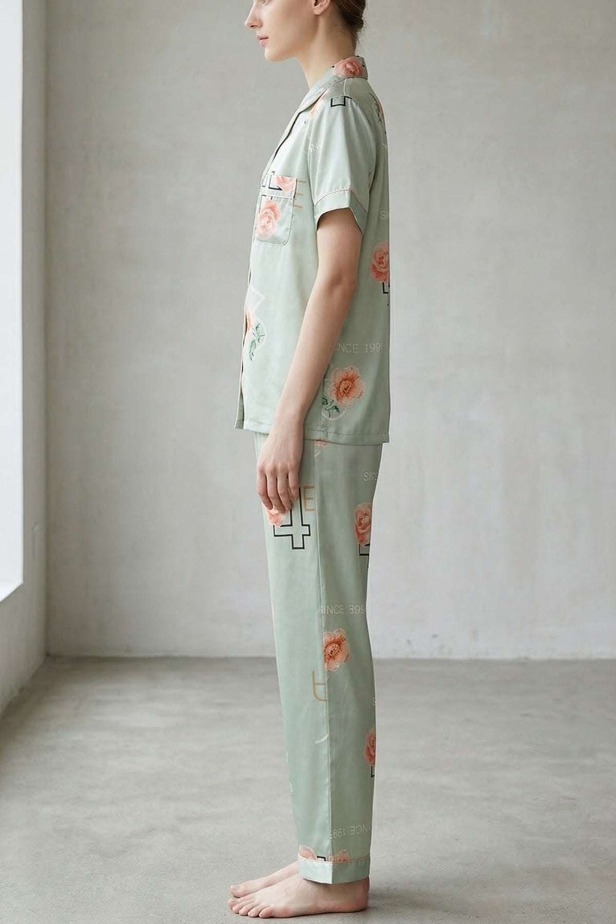 Pyjama en Soie de Mûrier avec Broderies Florales – DOUCEUR EN SOIE
