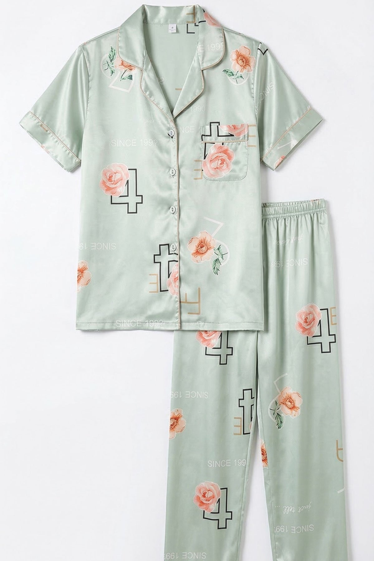 Pyjama en Soie de Mûrier avec Broderies Florales – DOUCEUR EN SOIE