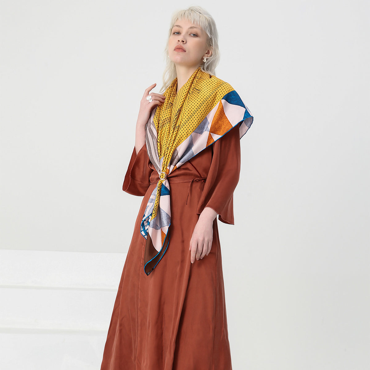 Foulard en Soie de Mûrier 110x110cm – Twill Imprimé Main