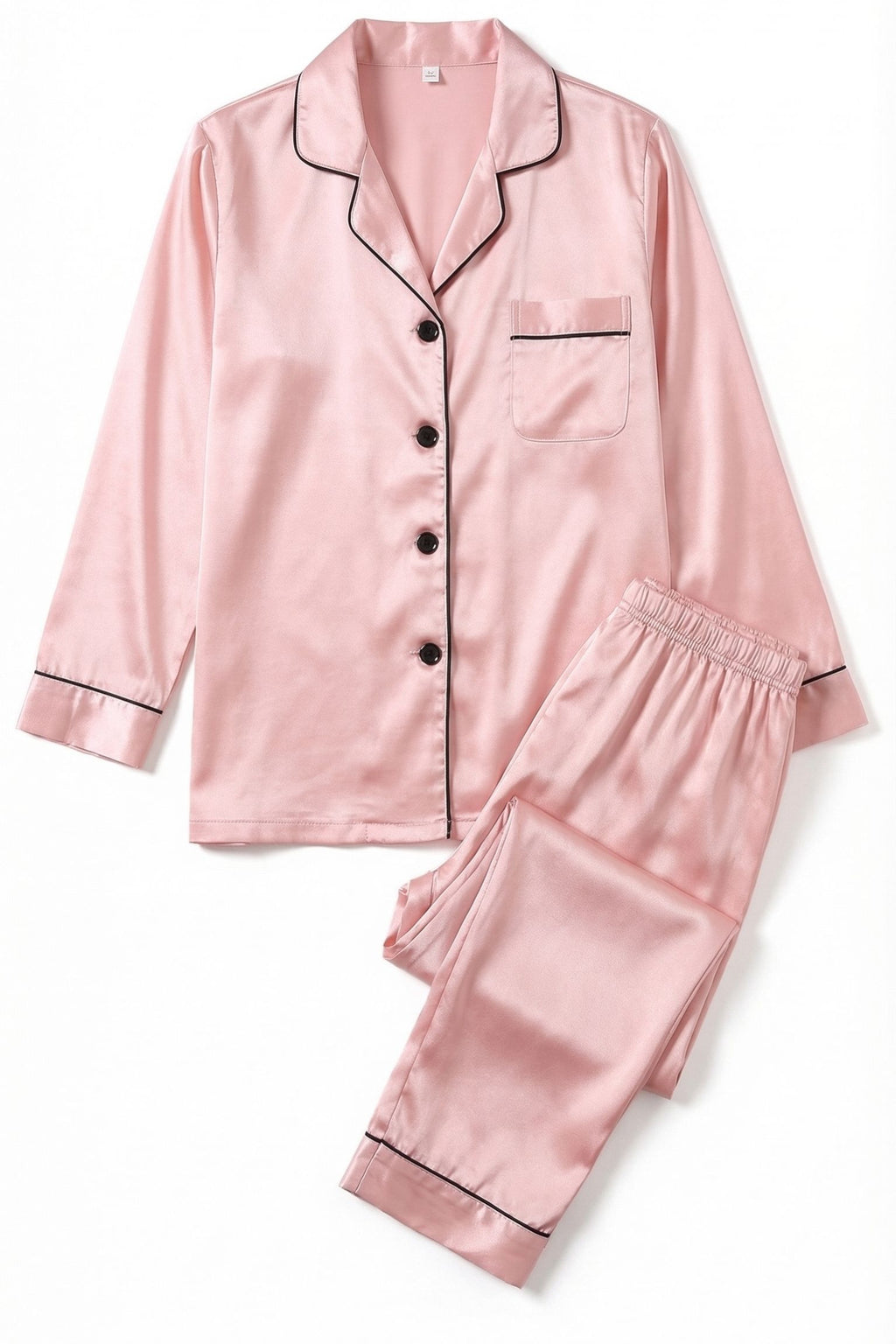 Pyjama en Soie de Mûrier avec Biais Contrasté Rose Fonce | Ensemble de Nuit Luxe