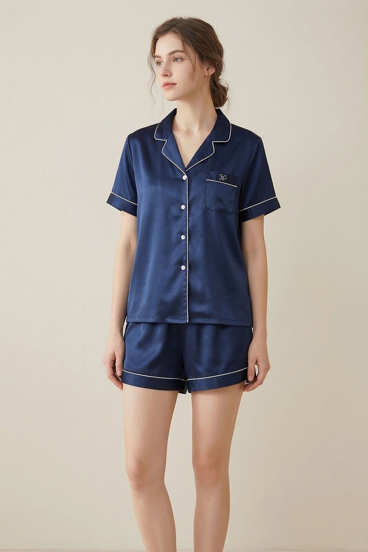Pyjama Court en Soie de Mûrier — Ensemble Chemise Manches Courtes et Short