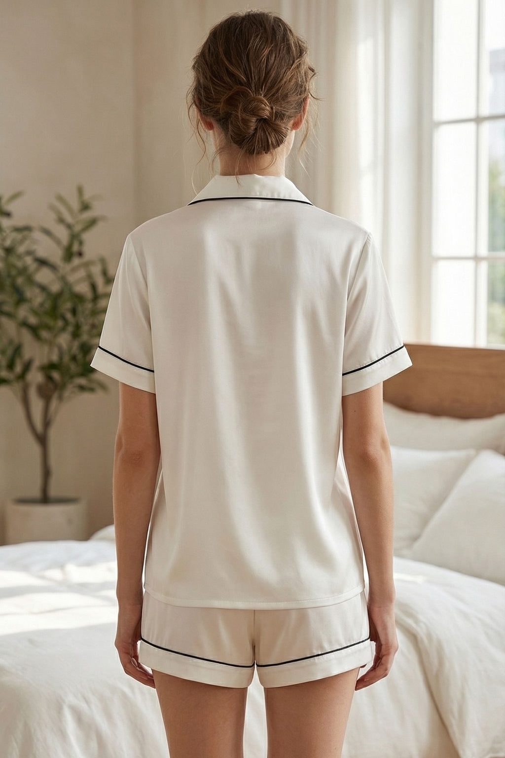 Pyjama Court en Soie de Mûrier Blanc – Ensemble Chemise et Short