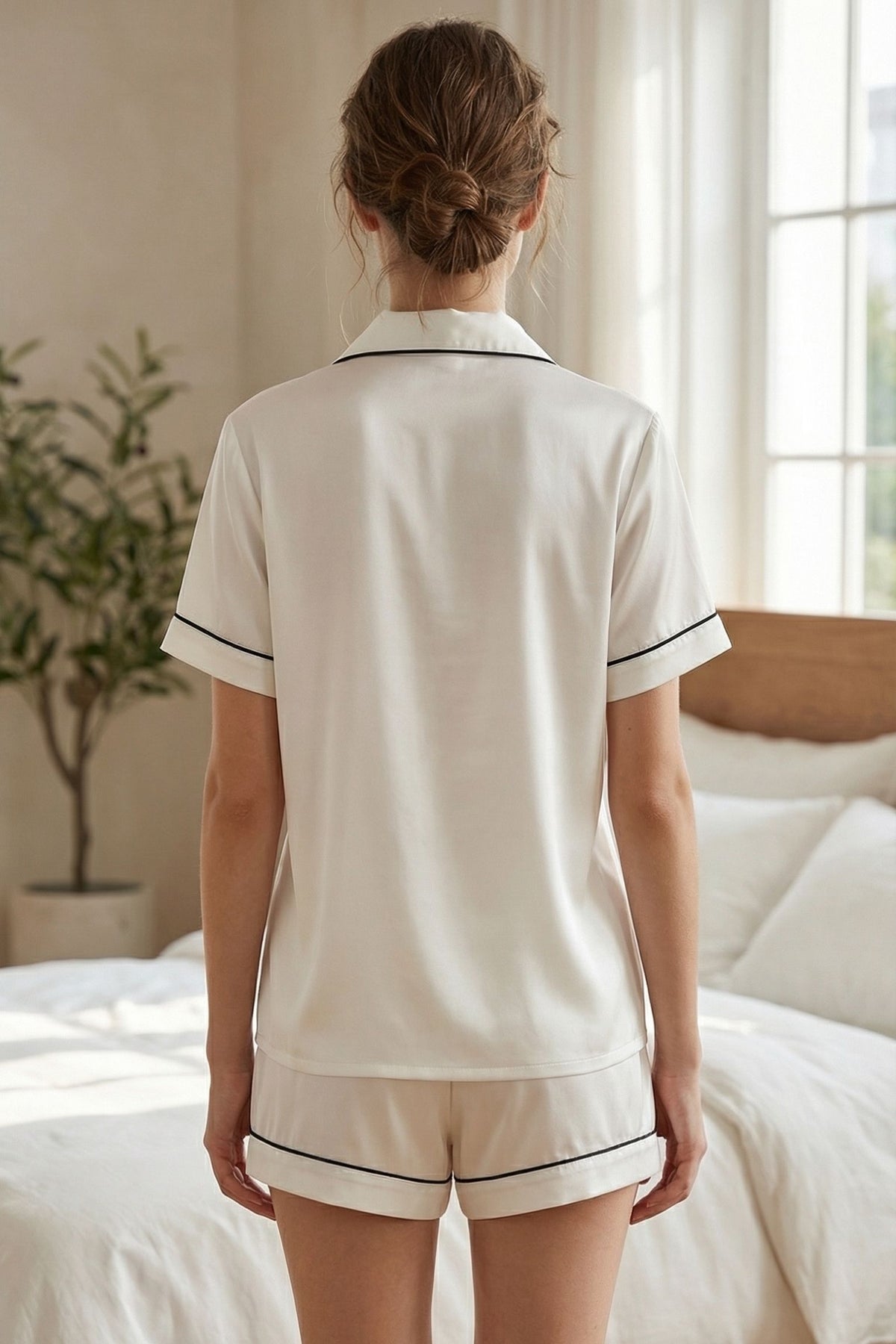 Pyjama Court en Soie de Mûrier Blanc – Ensemble Chemise et Short