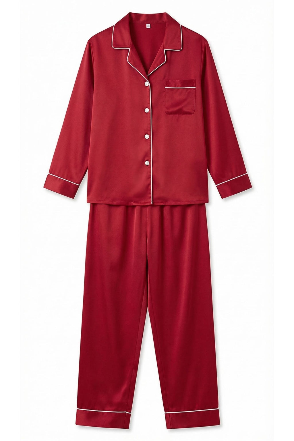 Pyjama en Soie de Mûrier Rouge Vin – Ensemble Long Classique
