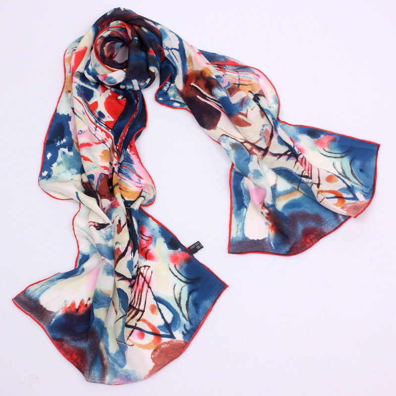 Foulard en Soie de Mûrier 100% - Motif Artistique - 165x45cm