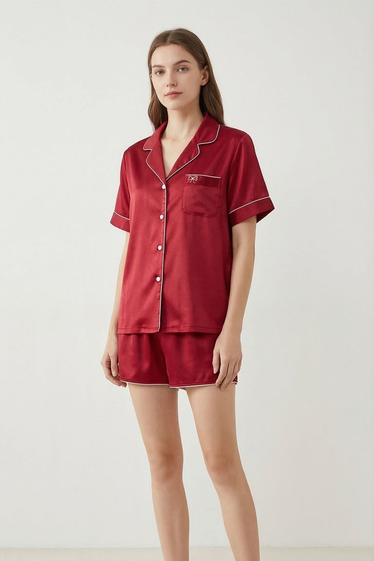 Pyjama Court en Soie de Mûrier — Ensemble Chemise Manches Courtes et Short