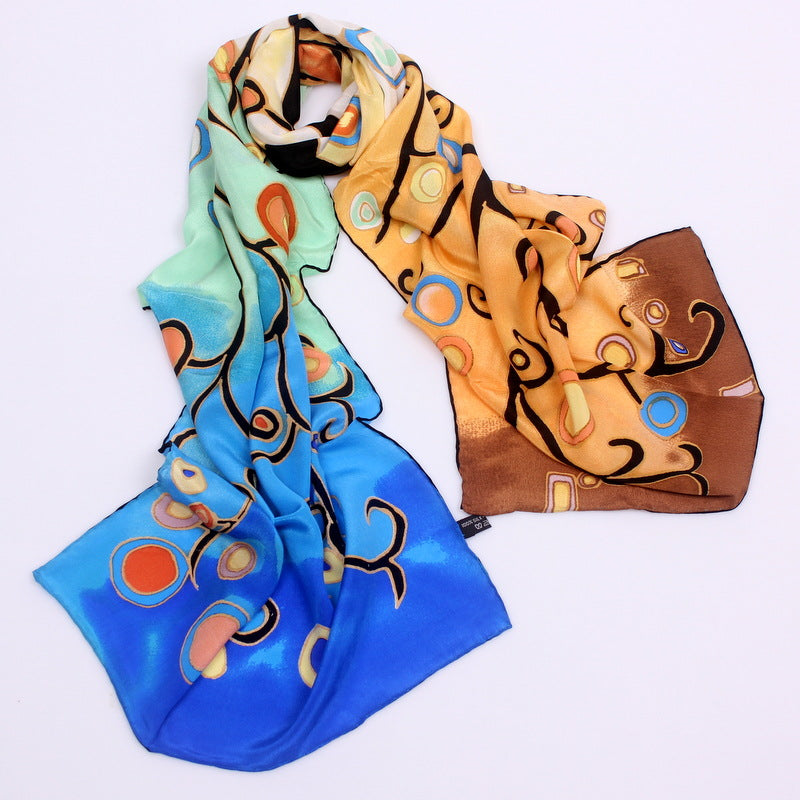 Foulard en Soie de Mûrier 100% - Motif Artistique - 165x45cm