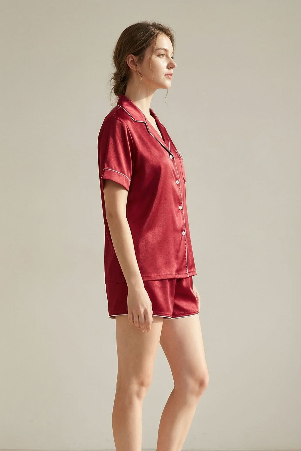 Pyjama Court en Soie de Mûrier — Ensemble Chemise Manches Courtes et Short