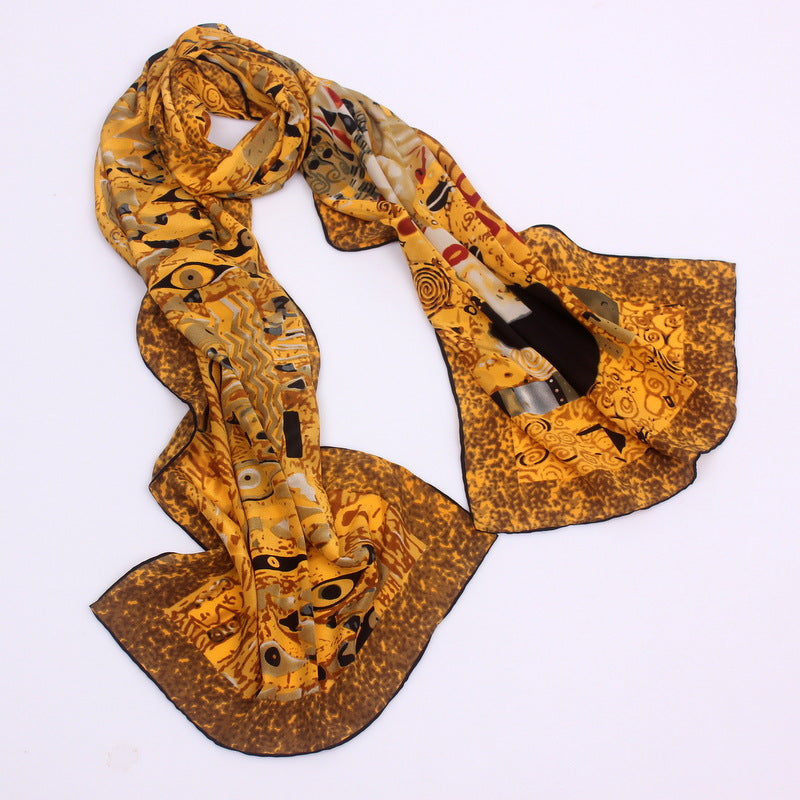 Foulard en Soie de Mûrier 100% - Motif Artistique - 165x45cm