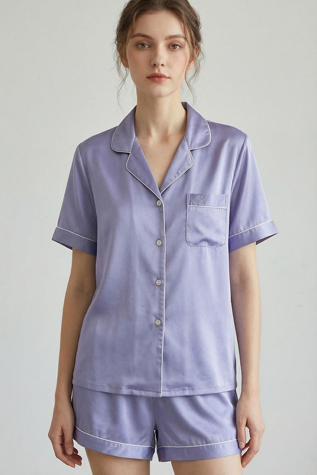 Pyjama Court en Soie de Mûrier — Ensemble Chemise Manches Courtes et Short