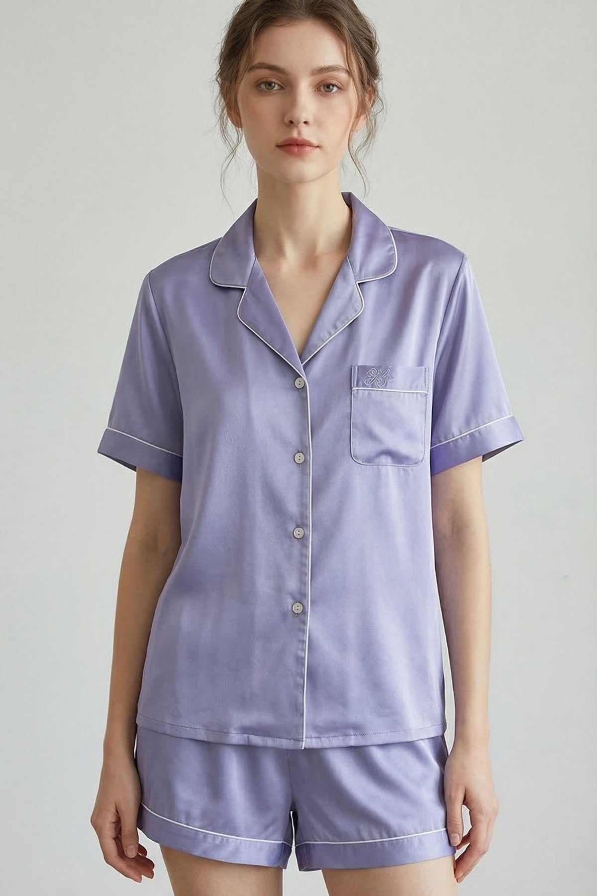 Pyjama Court en Soie de Mûrier — Ensemble Chemise Manches Courtes et Short