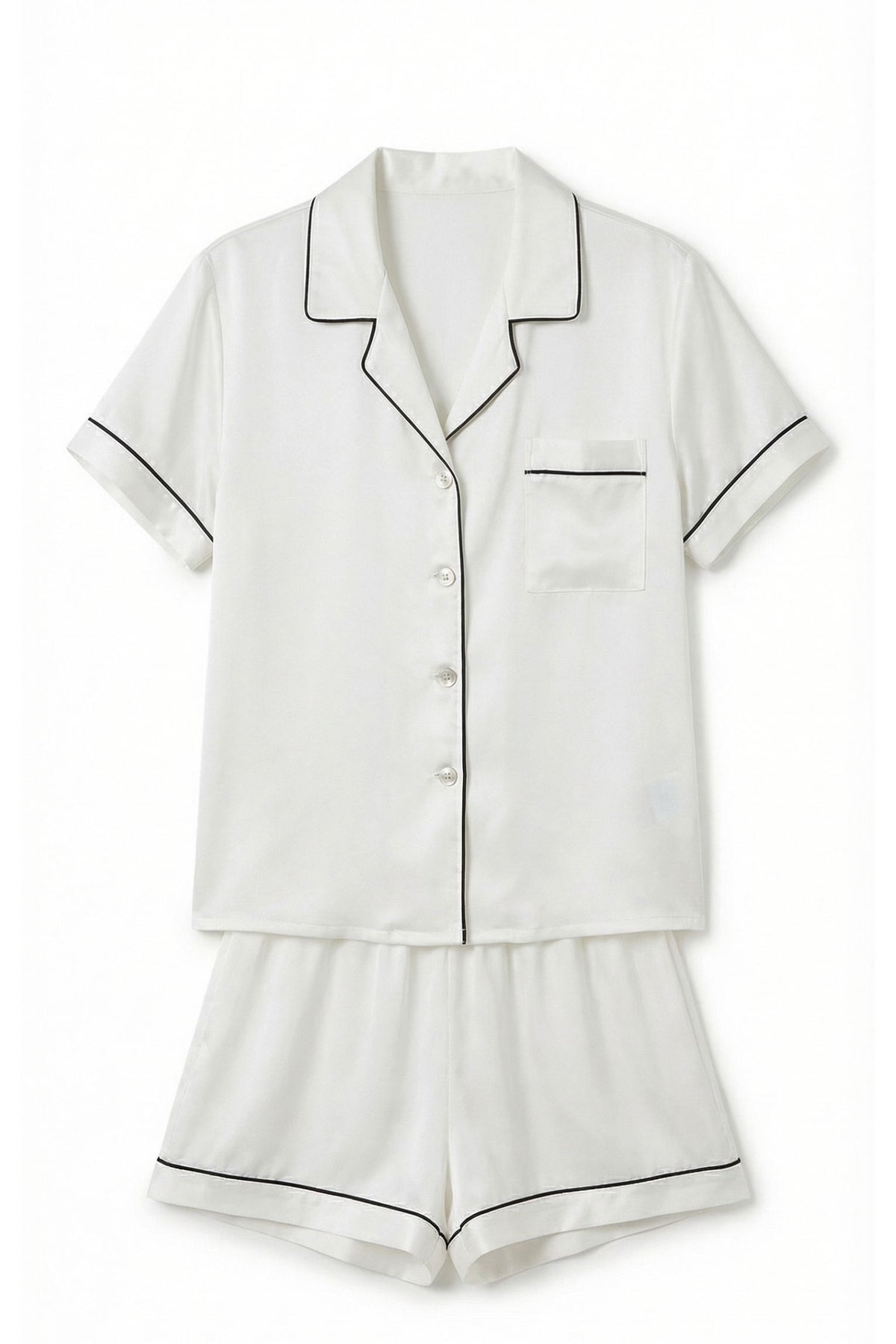 Pyjama Court en Soie de Mûrier Blanc – Ensemble Chemise et Short