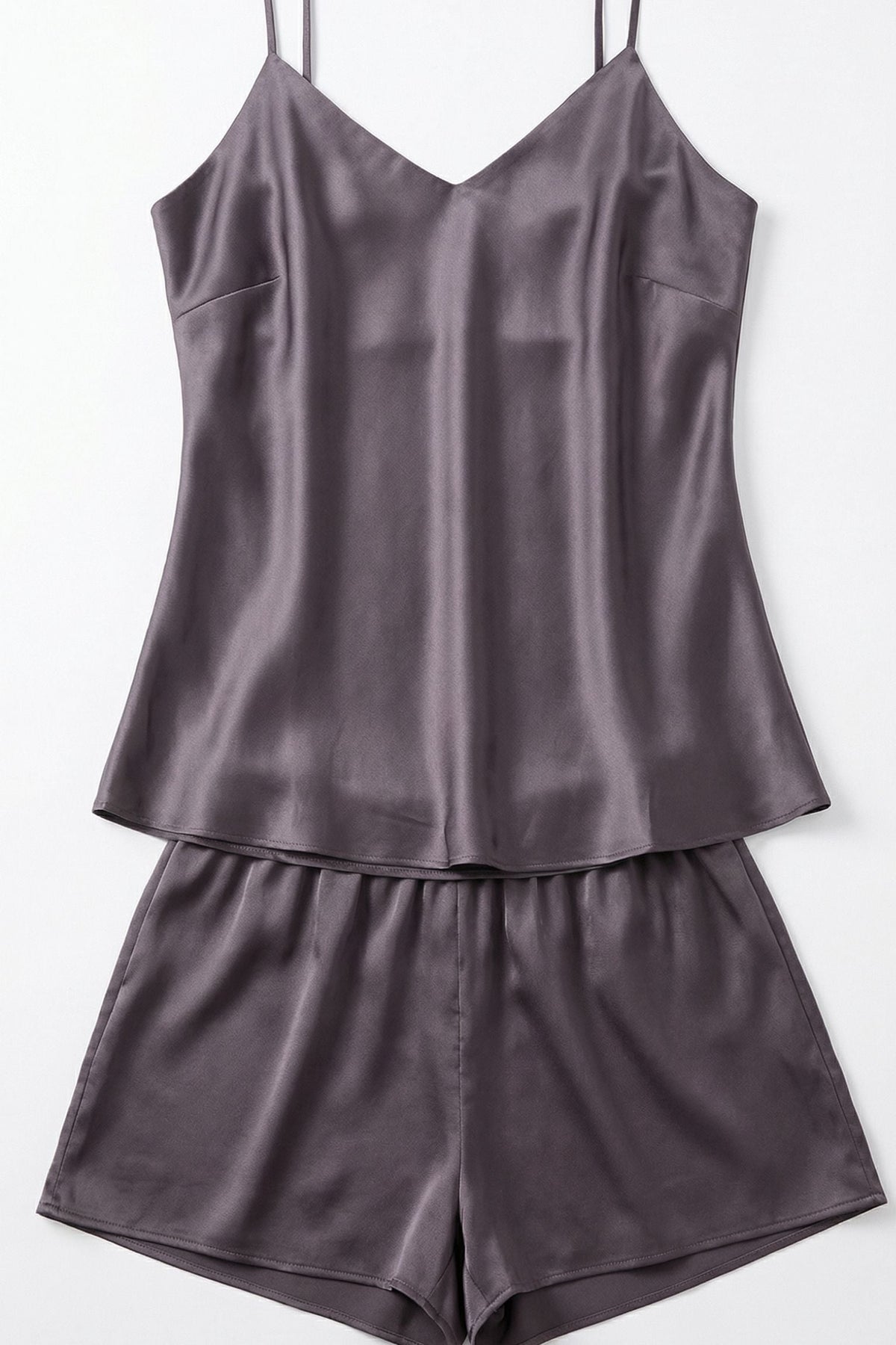Nuisette en Soie de Mûrier avec Short Assorti mauve - Ensemble de Nuit