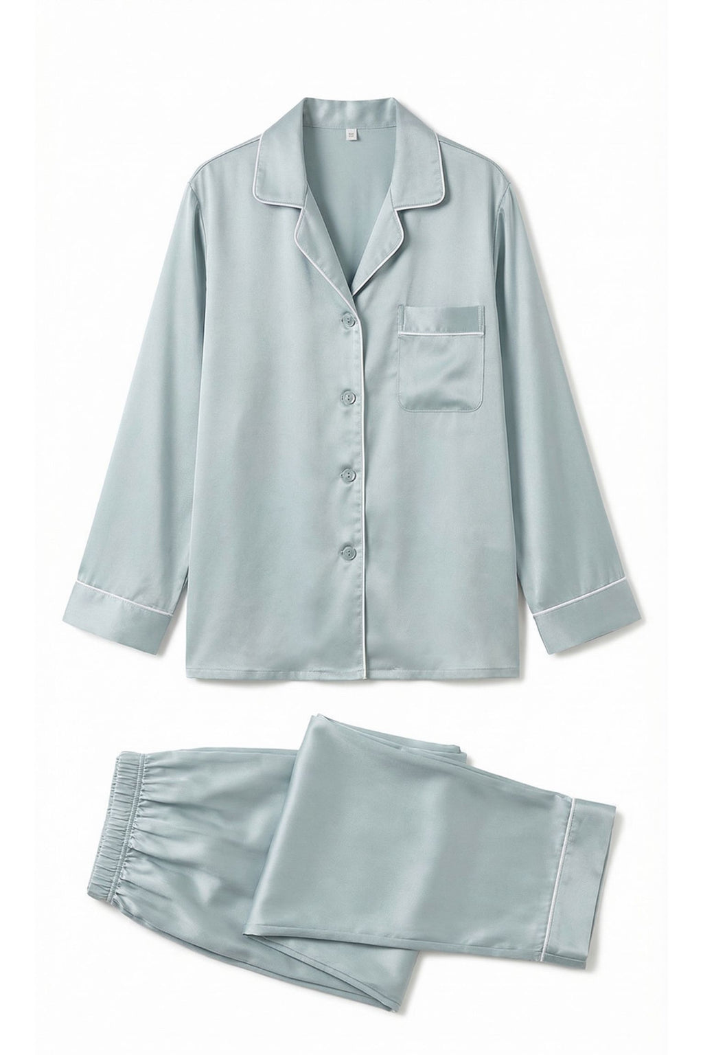 Pyjama en Soie de Mûrier Vert Menthe – Ensemble Long Classique