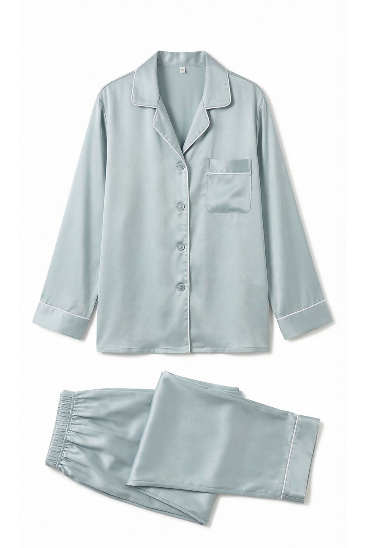 Pyjama en Soie de Mûrier Vert Menthe – Ensemble Long Classique