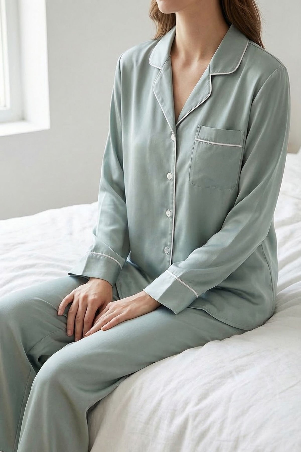 Pyjama en Soie de Mûrier Bleu Ciel | Ensemble de Nuit Luxe & Confort