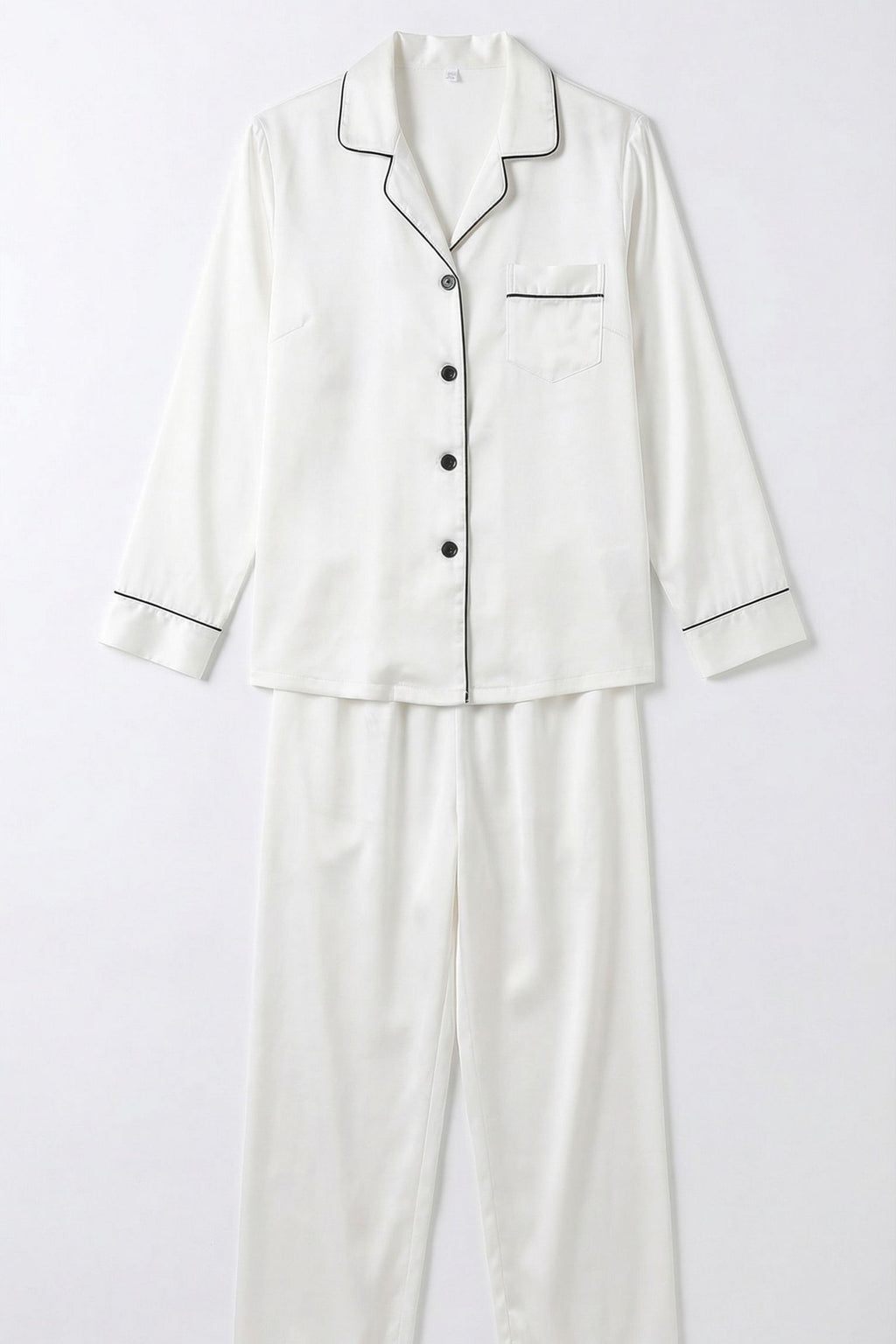 Pyjama en Soie de Mûrier avec Biais Contrasté Blanc | Ensemble de Nuit Luxe