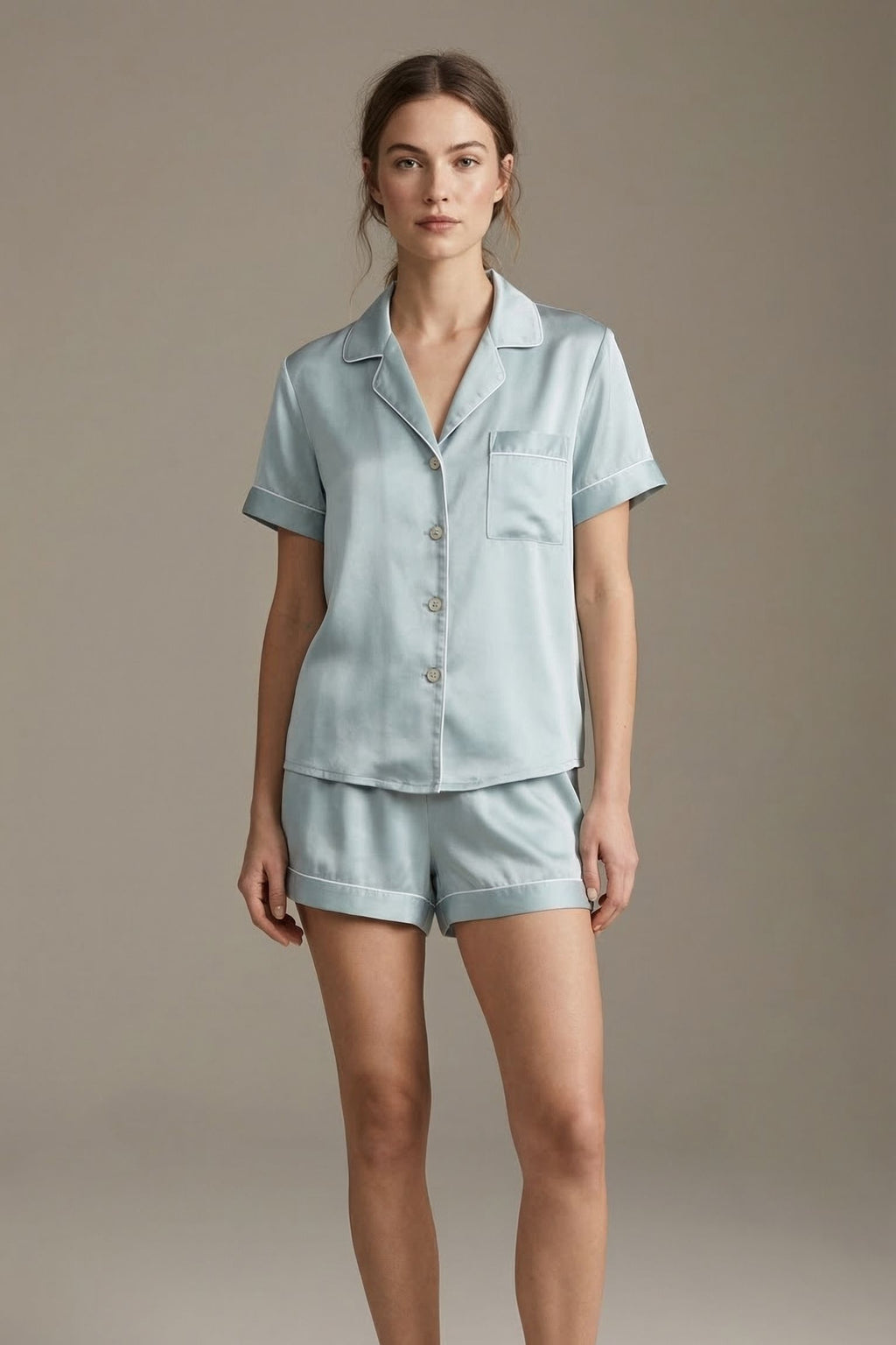 Pyjama Court en Soie de Mûrier – Ensemble Chemise et Short
