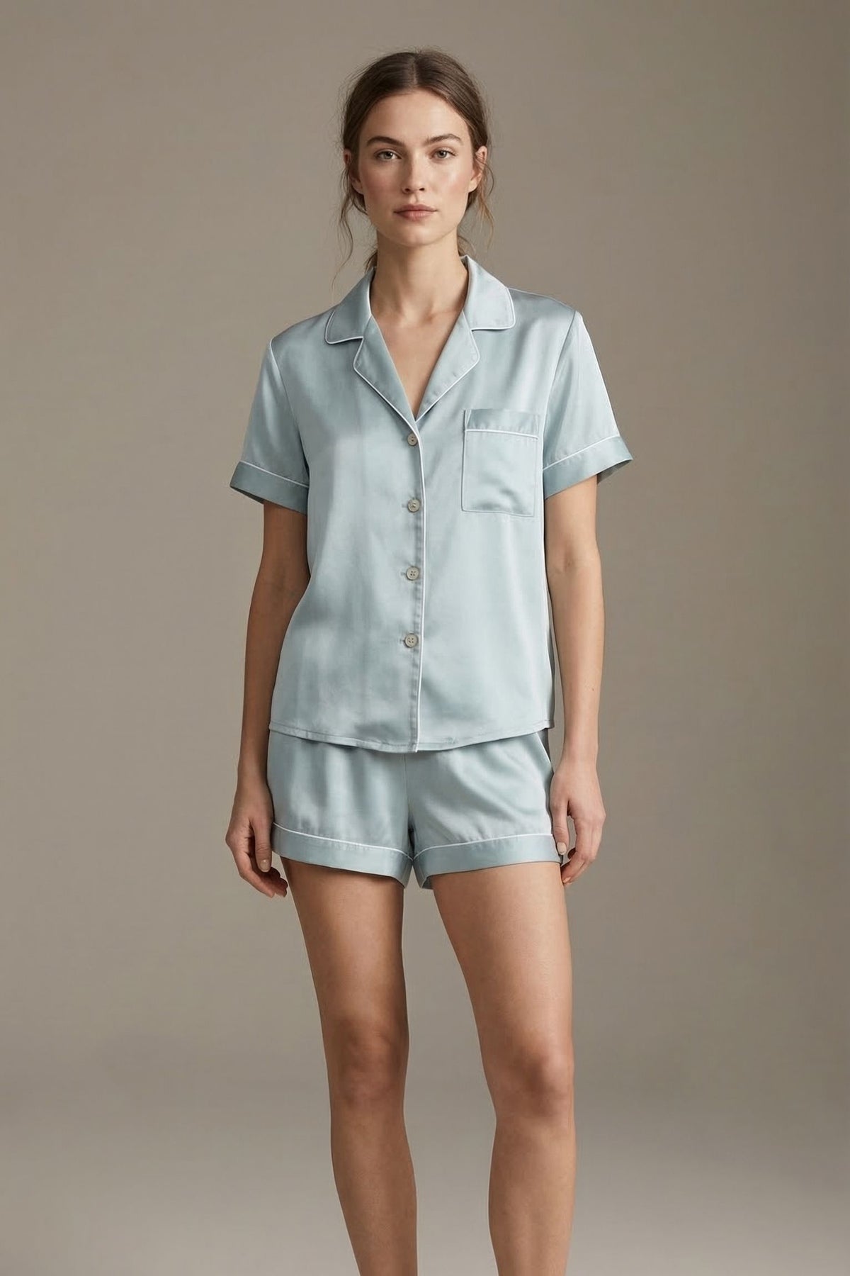 Pyjama Court en Soie de Mûrier – Ensemble Chemise et Short