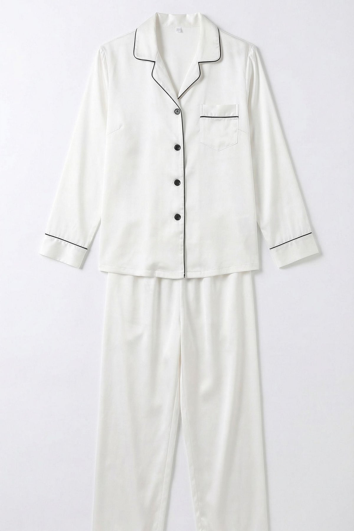 Pyjama en Soie de Mûrier avec Biais Contrasté Blanc | Ensemble de Nuit Luxe