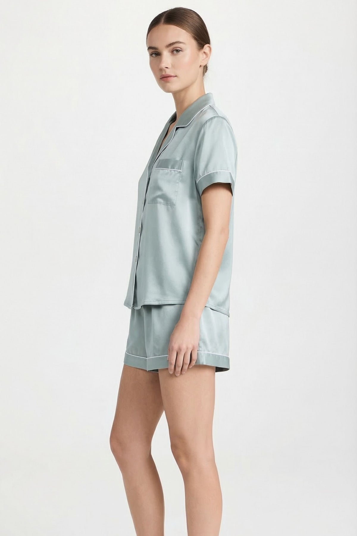 Pyjama Court en Soie de Mûrier – Ensemble Chemise et Short