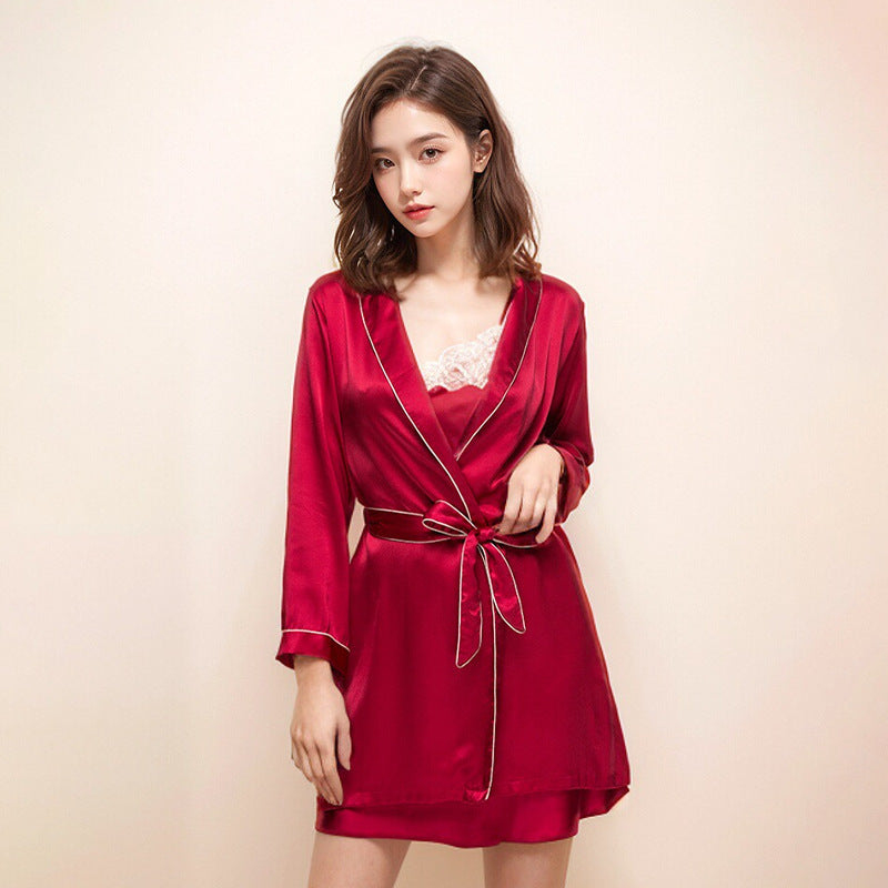 Nuisette Robe de Chambre en Soie de Mûrier avec Ceinture