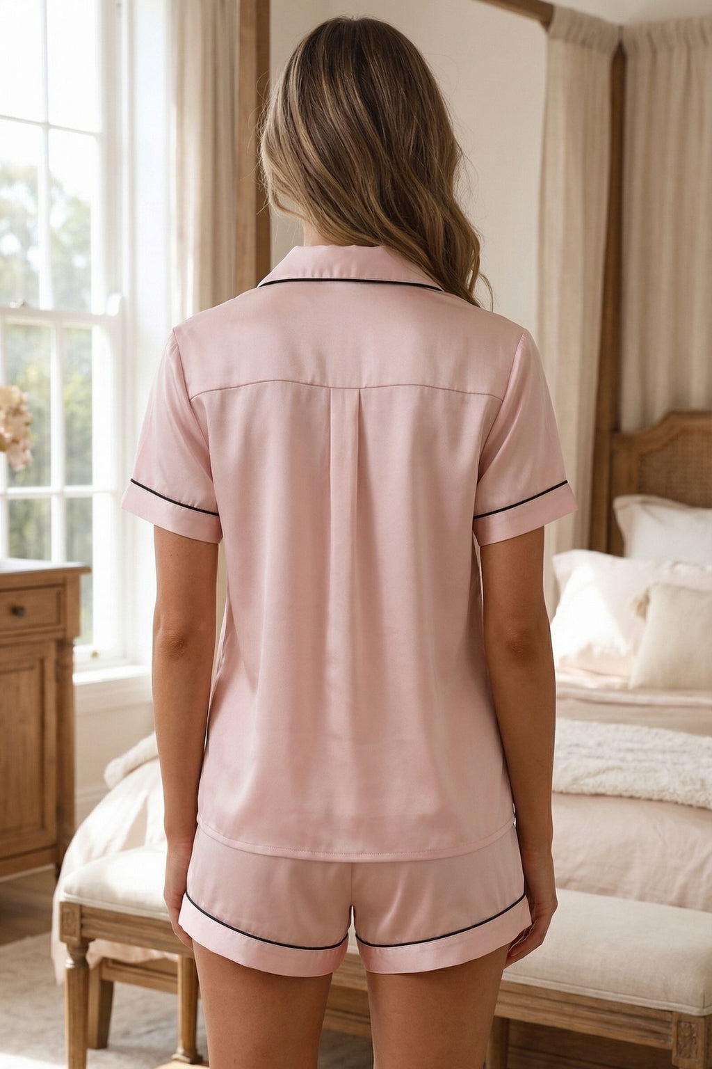 Pyjama Court en Soie de Mûrier – Ensemble Chemise et Short