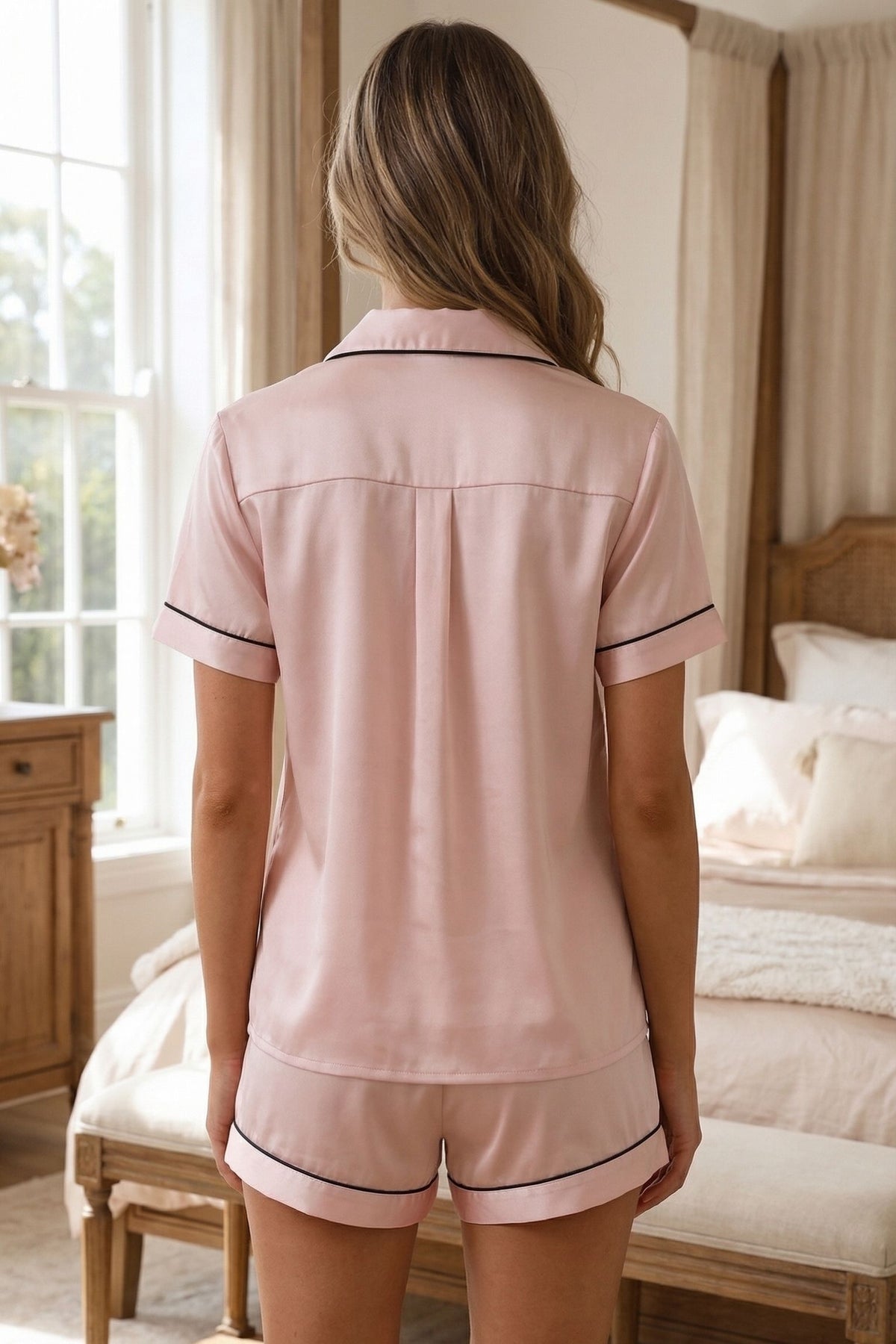 Pyjama Court en Soie de Mûrier – Ensemble Chemise et Short