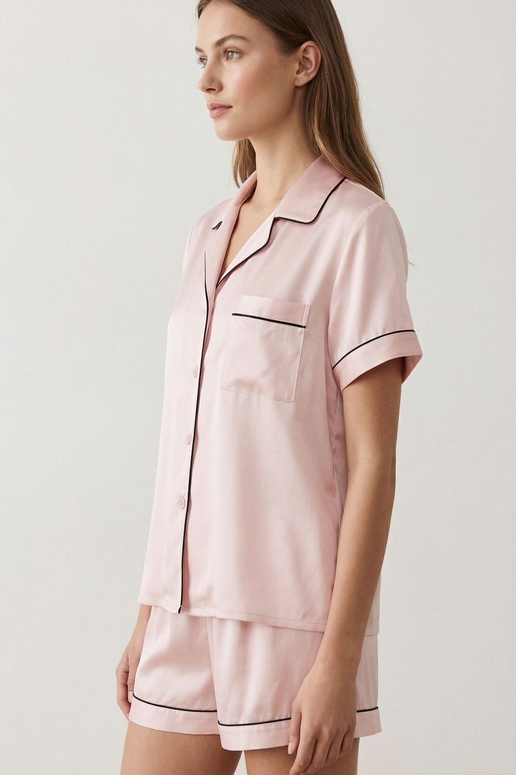 Pyjama Court en Soie de Mûrier – Ensemble Chemise et Short