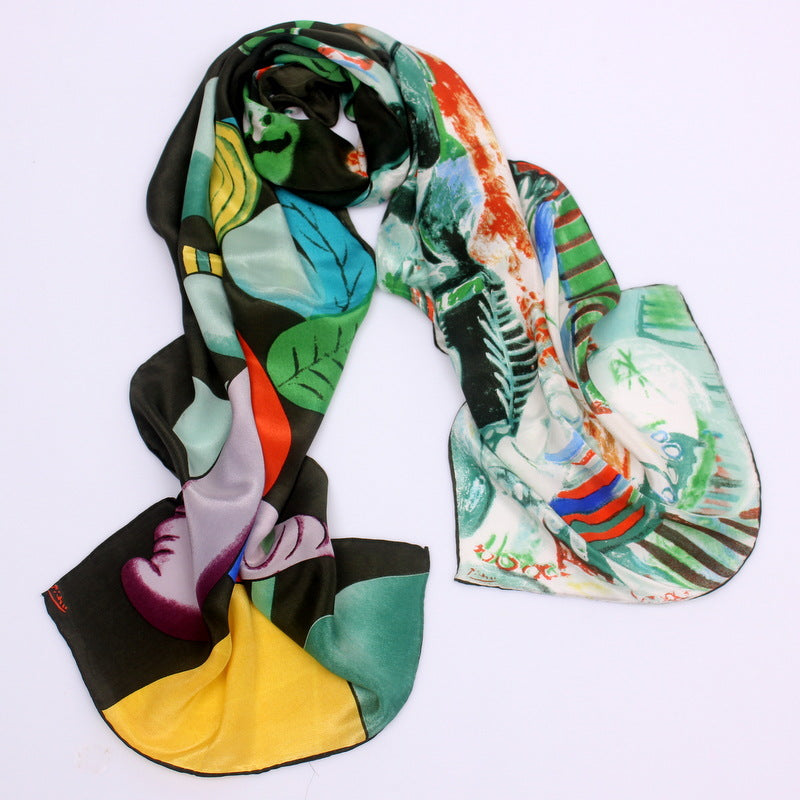 Foulard en Soie de Mûrier 100% - Motif Artistique - 165x45cm