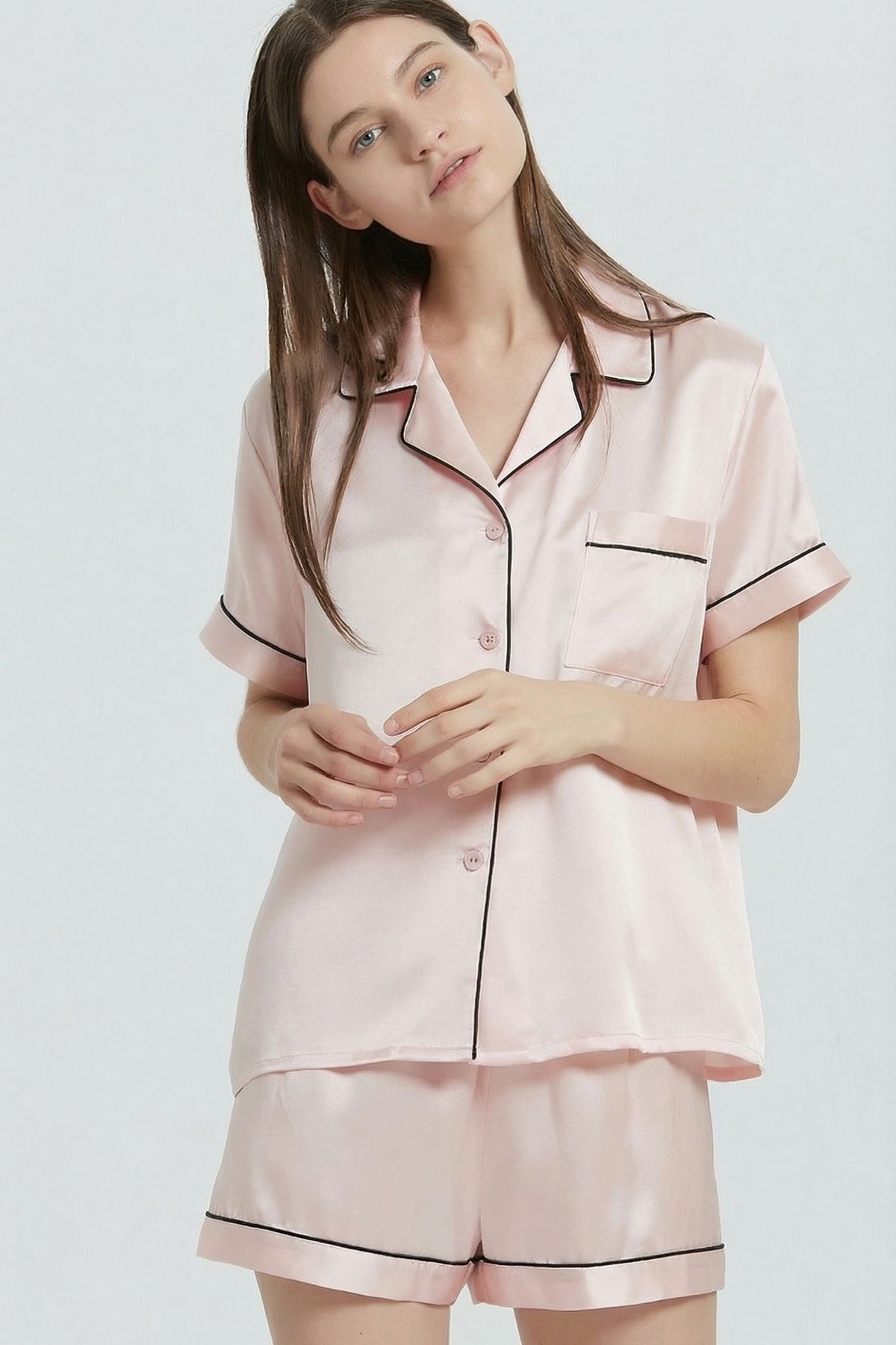 Pyjama Court en Soie de Mûrier – Ensemble Chemise et Short